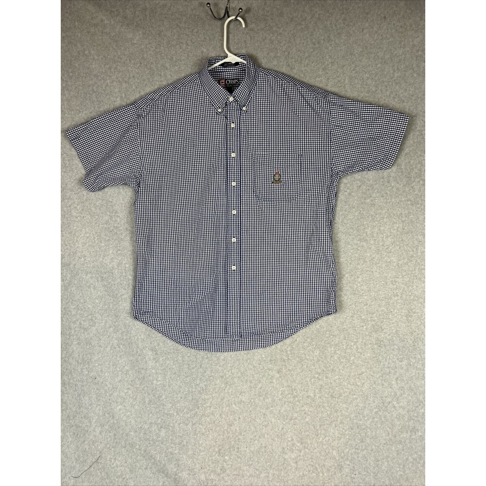 VINTAGE Ralph Lauren Chaps camp shirt Adult Large short Sleeves Blue Check